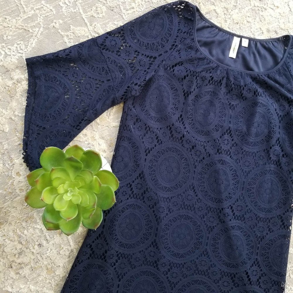 Dress. Navy Blue Medallion Lace. Tacera Brand. Size Medium. - Picture 8 of 11